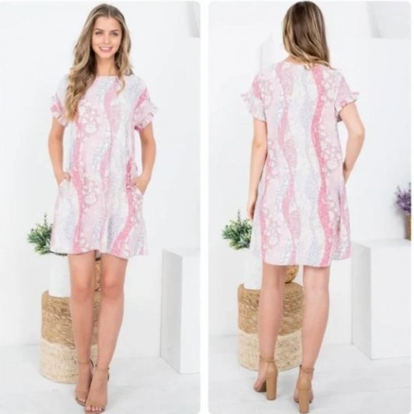PERFECT Peach Mauve/Lilac Print Ruffle Sleeve Floral Dress XL. New. - Picture 1 of 5